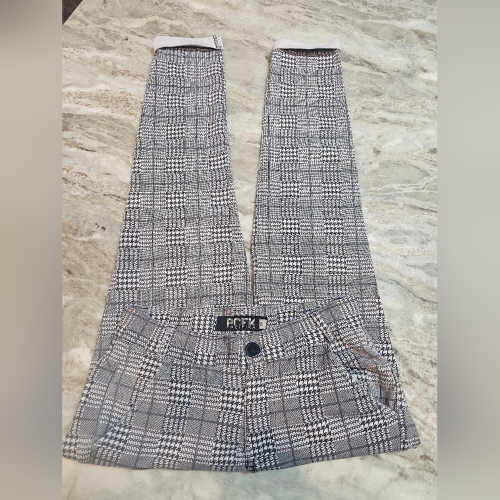 Women’s Black White Plaid Houndstooth Pants Slim Fit Stretch Size 8 (Pacifika)